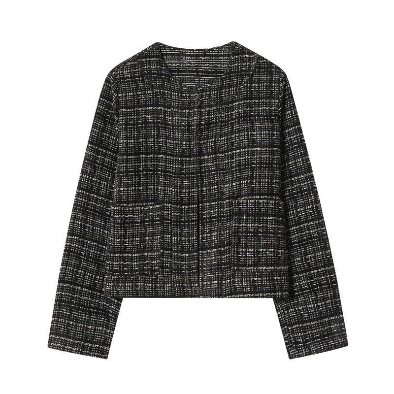 Damen Boxy-Tweedjacke im Bouclé‑Look mit verdeckter Knopfleiste und kastiger Silhouette Drune