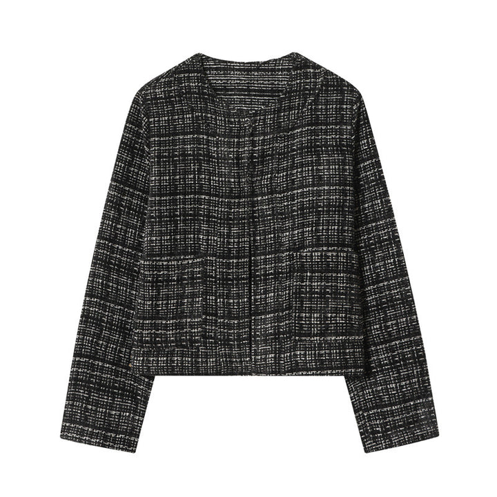 Damen Boxy-Tweedjacke im Bouclé‑Look mit verdeckter Knopfleiste und kastiger Silhouette Drune