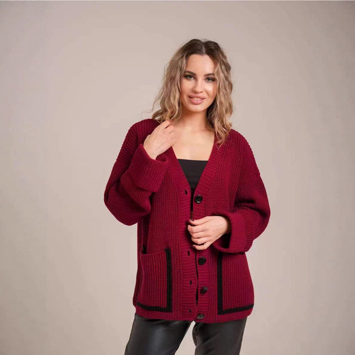 Damen Strickcardigan mit kontrastierenden Knopfdetails und strukturiertem Design Drune