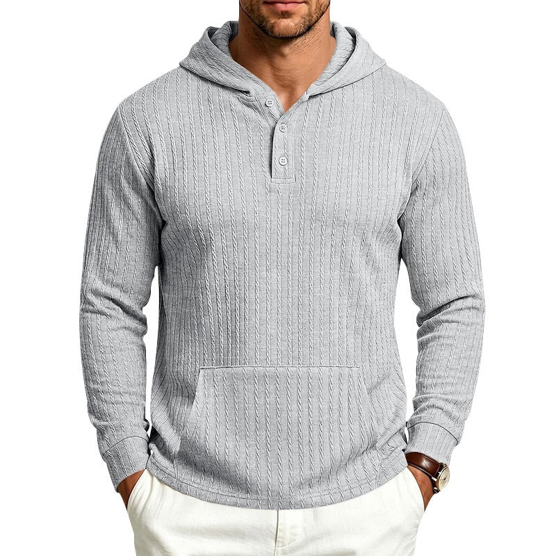 Herren Strukturierter Kapuzenpullover mit Henley-Kragen und Kängurutasche Drune