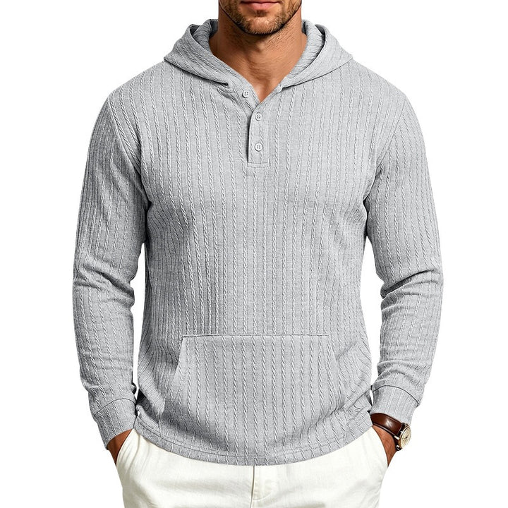 Herren Strukturierter Kapuzenpullover mit Henley-Kragen und Kängurutasche Drune
