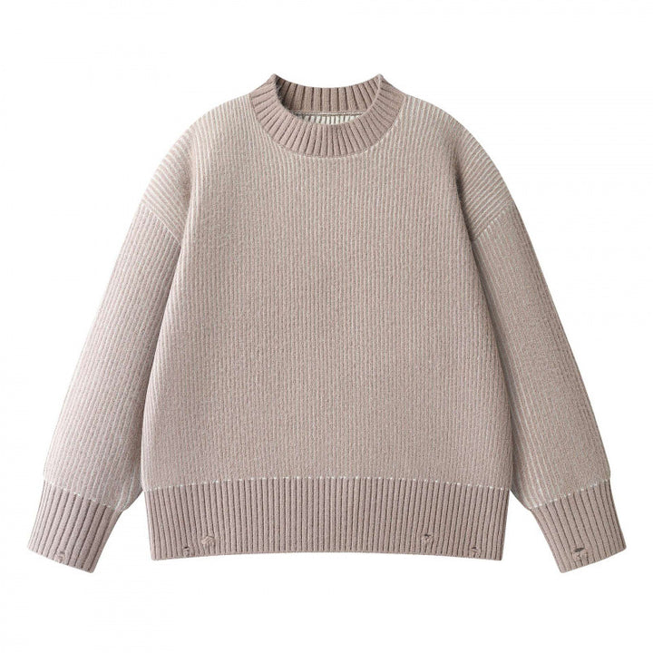 Unisex Oversize-Strickpullover mit Rundhals, Rippenstruktur und verlängertem Bund Drune