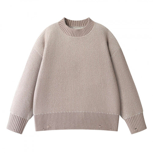Unisex Oversize-Strickpullover mit Rundhals, Rippenstruktur und verlängertem Bund Drune