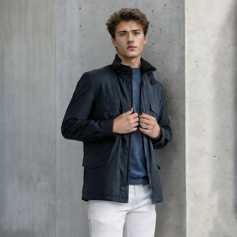 Herren Utility‑Fieldjacke mit verdecktem Reißverschluss, Druckknopfleiste und Multifunktions‑Taschen Drune