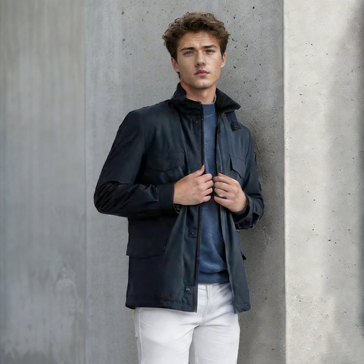 Herren Utility‑Fieldjacke mit verdecktem Reißverschluss, Druckknopfleiste und Multifunktions‑Taschen Drune