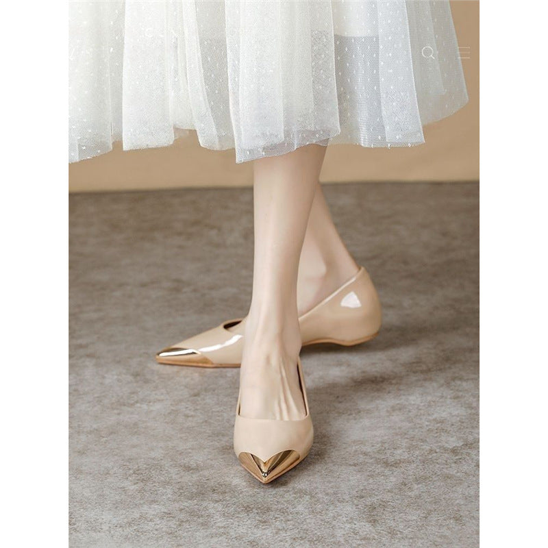 Damen Spitz zulaufende Ballerinas mit Leopardenmuster und metallischer Zehenkappe Drune