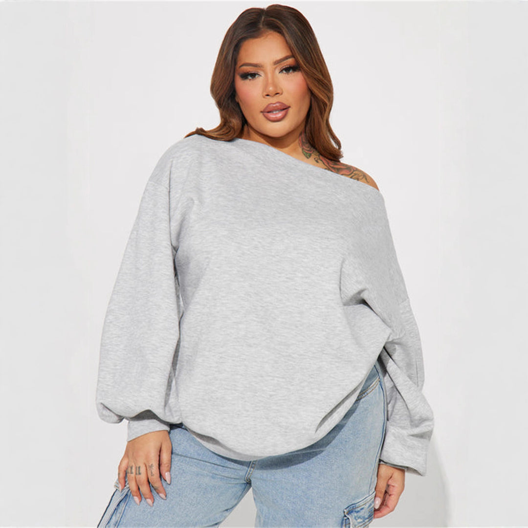 Damen oversized Sweatshirt mit asymmetrischem Ausschnitt und ballonförmigen Ärmeln Drune