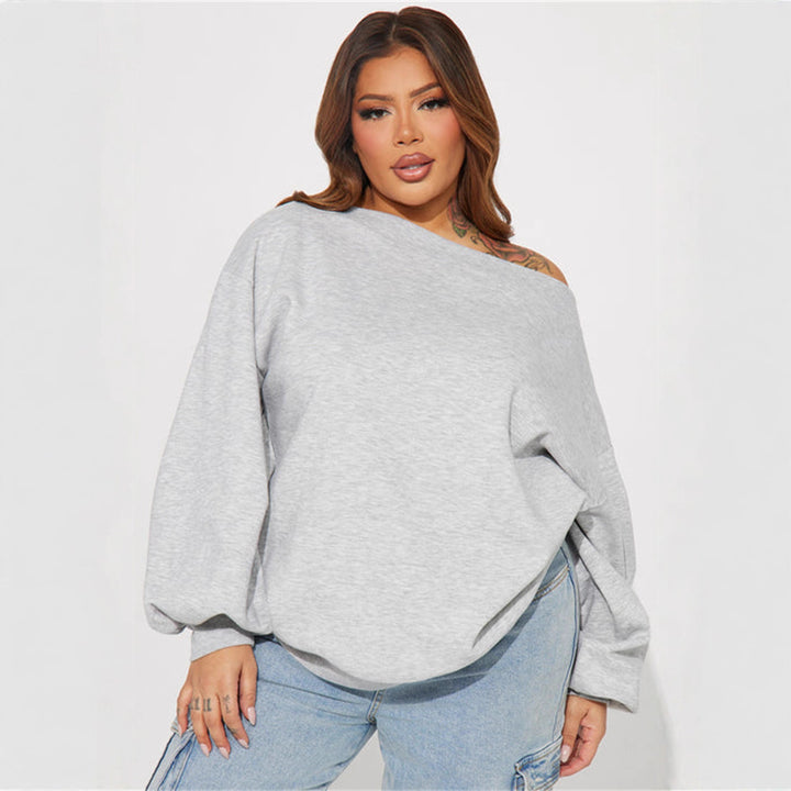 Damen oversized Sweatshirt mit asymmetrischem Ausschnitt und ballonförmigen Ärmeln Drune