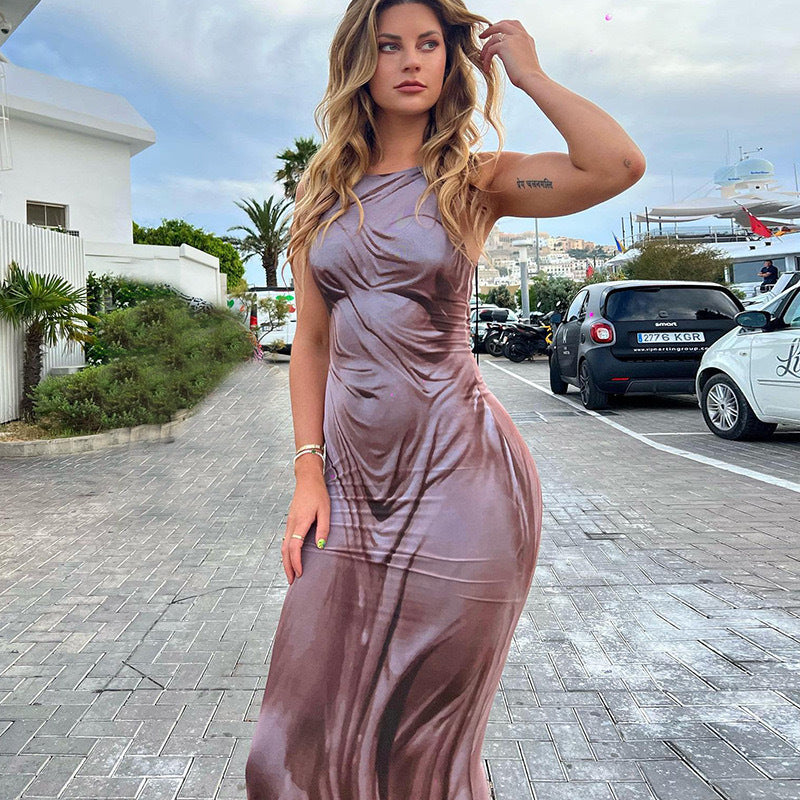 Damen Elegantes Maxikleid mit transparenten Details und raffiniertem Drapierungsdesign Drune