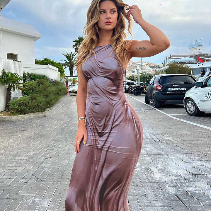 Damen Elegantes Maxikleid mit transparenten Details und raffiniertem Drapierungsdesign Drune
