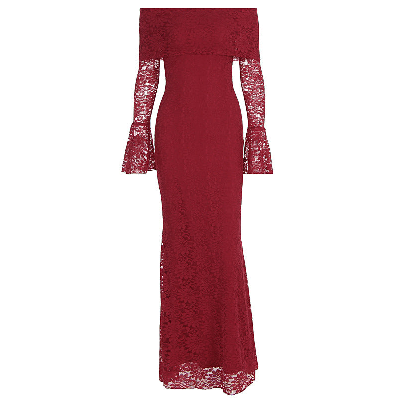 Damen Elegantes Spitzenkleid mit Off-Shoulder Design und Schößchen Drune