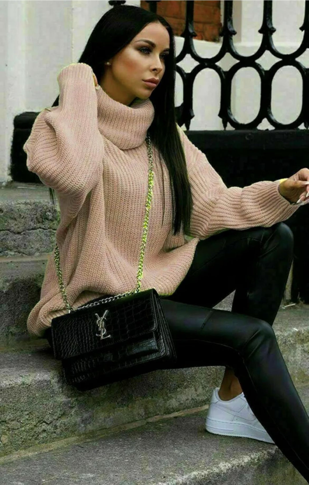 Damen Oversized Pulli mit hohem Kragen und Struktur Drune