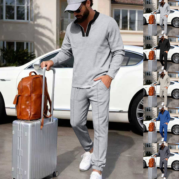 Herren Leichtes Henley-Loungewear-Set mit Kontrastkragen, Tunnelzug-Jogger und elastischen Bündchen Drune