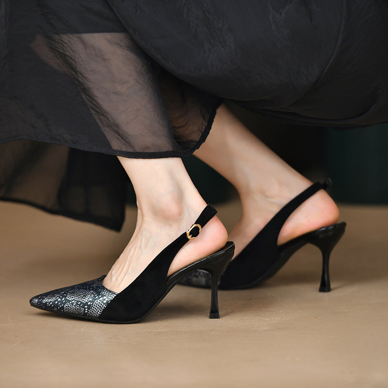 Damen nan spitze Pumps mit Fersenriemen, Reptilprägung und schmalem Stilettoabsatz Drune