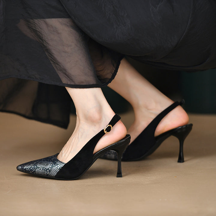Damen nan spitze Pumps mit Fersenriemen, Reptilprägung und schmalem Stilettoabsatz Drune