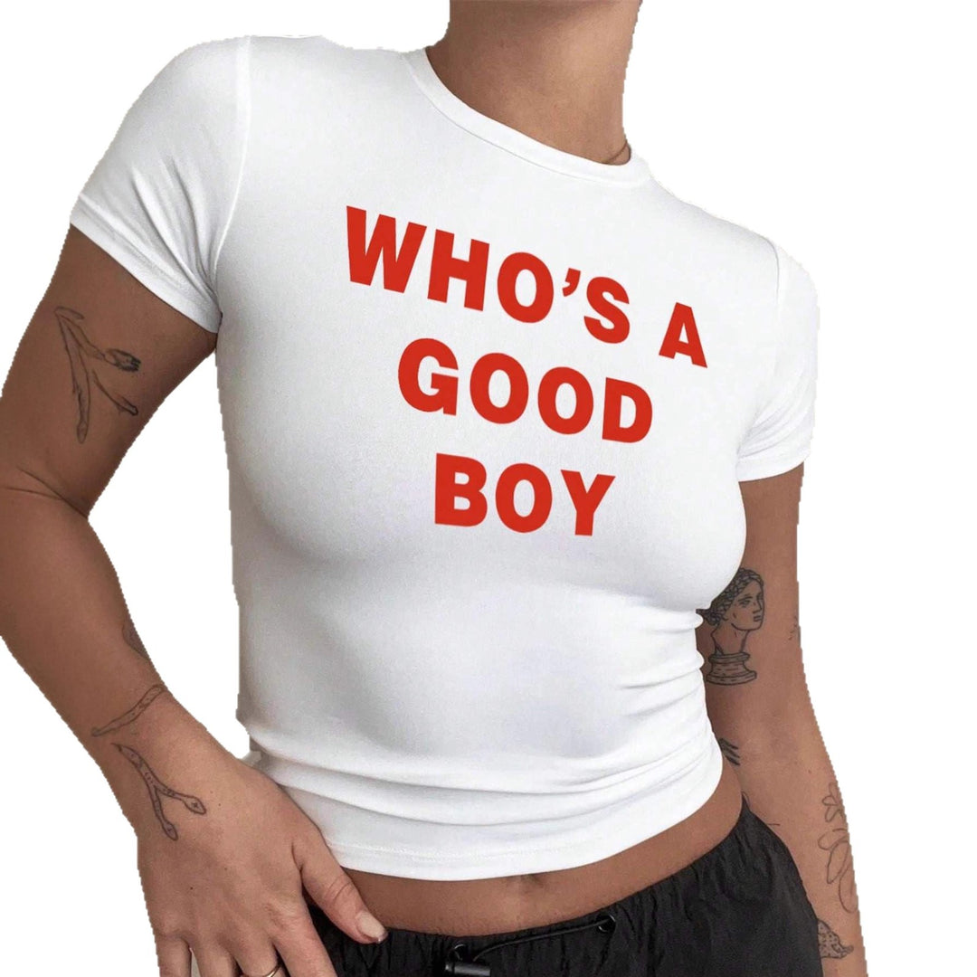 Damen Crop-T-Shirt mit kreativem Print und figurbetontem Schnitt Drune