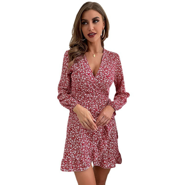 Damen Wickelkleid mit floralen Mustern und taillierbarem Gürtel Drune