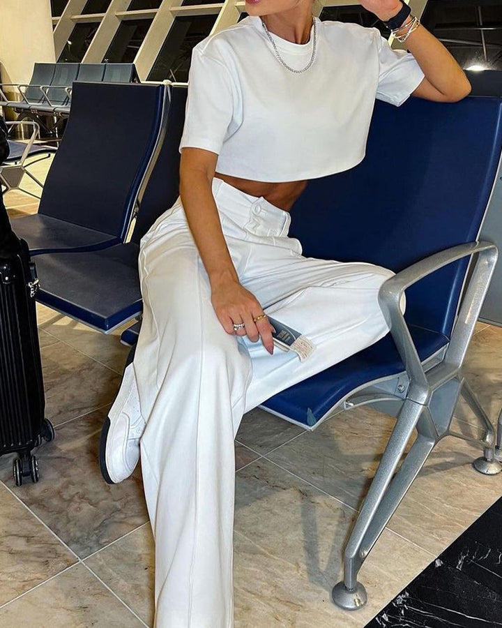 Damen Weit geschnittenes Ensemble aus Oberteil und Hose mit hohem Bund Drune