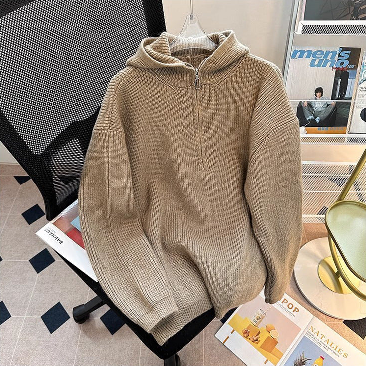 Herren Grobstrick Pullover mit Kapuze und Reißverschluss Drune