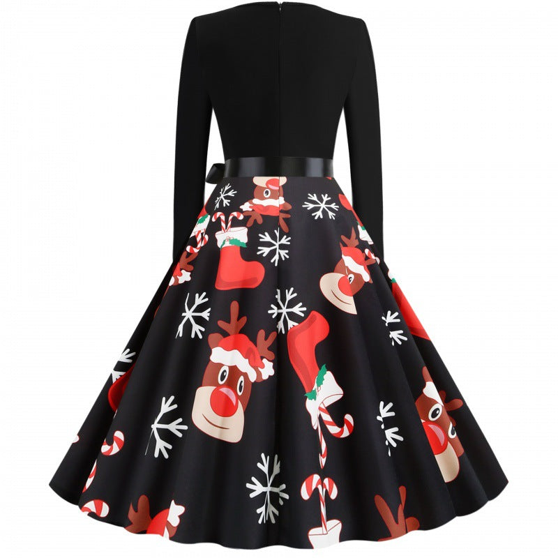 Damen Vintage-Festkleid im 50er-Jahre Stil mit gewelltem Halsausschnitt, figurbetontem Oberteil und voluminösem Tellerrock Drune