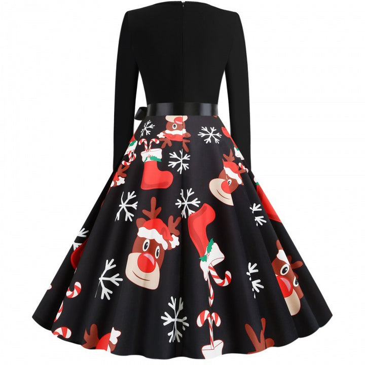 Damen Vintage-Festkleid im 50er-Jahre Stil mit gewelltem Halsausschnitt, figurbetontem Oberteil und voluminösem Tellerrock Drune