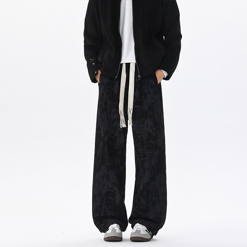 Herren Weit geschnittene Loungehose mit abstraktem Allover‑Print, elastischem Bund und Tunnelzug Drune
