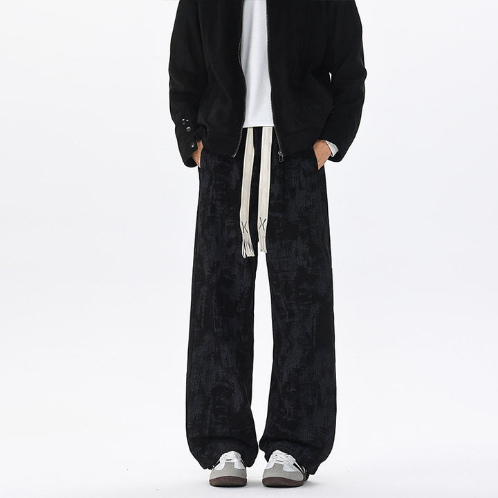 Herren Weit geschnittene Loungehose mit abstraktem Allover‑Print, elastischem Bund und Tunnelzug Drune