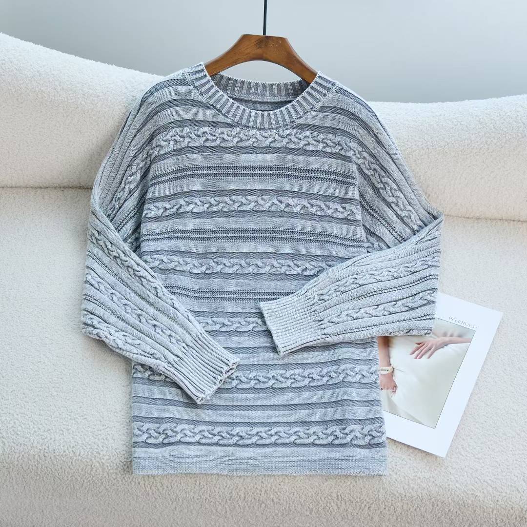 Damen Strickpullover mit strukturiertem Zopfmuster und lässigem Schnitt Drune