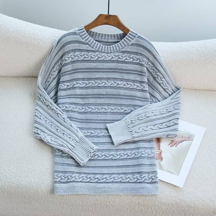 Damen Strickpullover mit strukturiertem Zopfmuster und lässigem Schnitt Drune