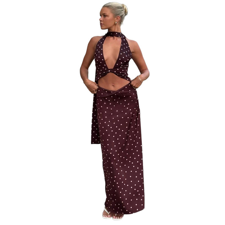 Damen Hochwertiges Maxi-Kleid mit elegantem Neckholder und Kreuzdetails Drune