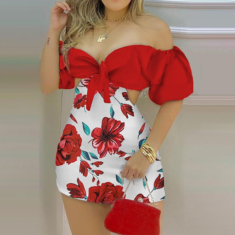 Damen Bodycon Kleid mit auffälligen Rüschenärmeln und tiefem Dekolleté Drune
