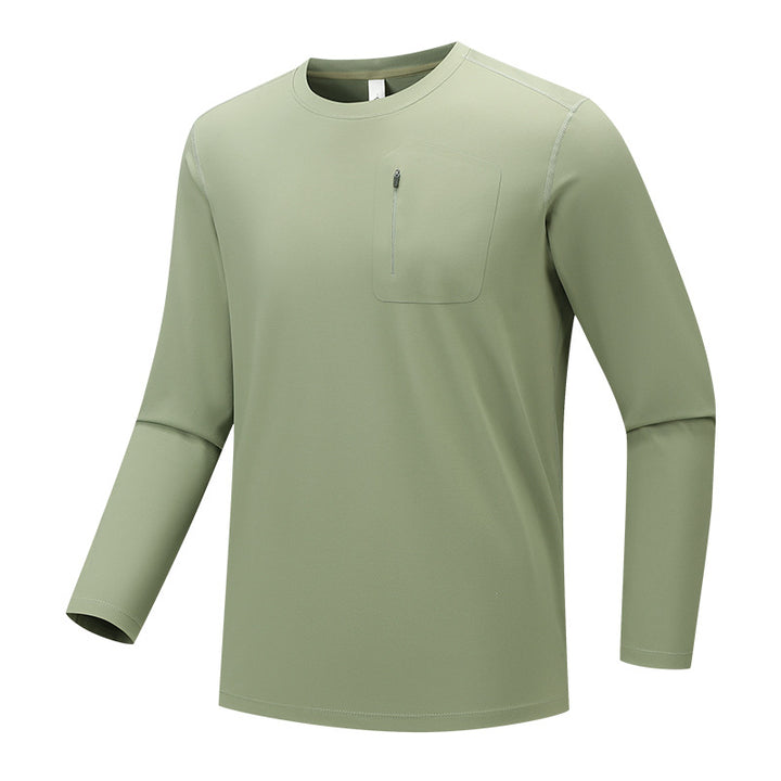 Herren Multifunktionales Langarm-Techshirt mit Brust-Reißverschlusstasche Drune