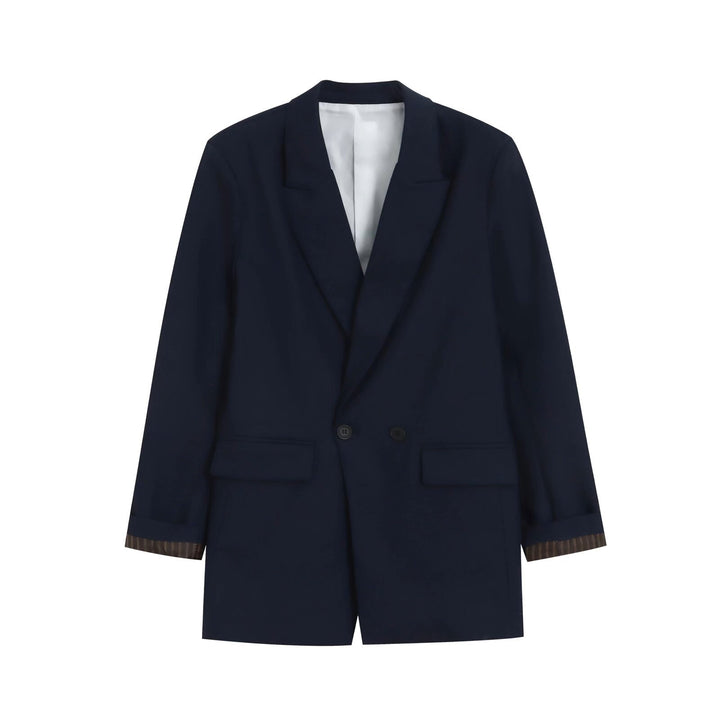 Damen Doppelreihiger Longblazer mit aufgesetzten Taschen und Umschlagärmeln Drune