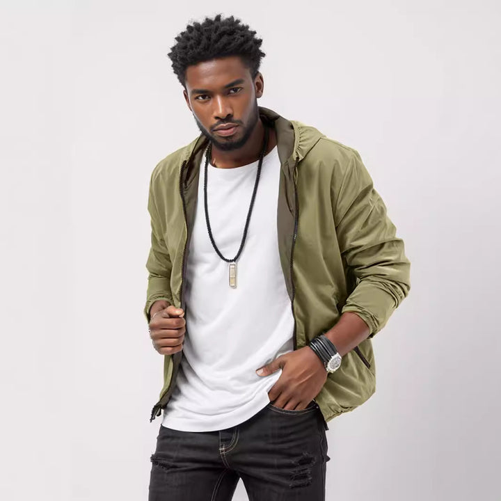 Herren sportliche Übergangsjacke mit funktionalem Kapuzenkragen und elastischen Bündchen Drune