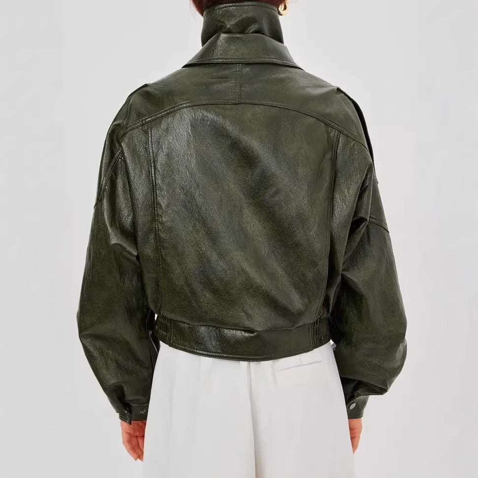 Damen Modische Lederjacke mit Hüftgürtel