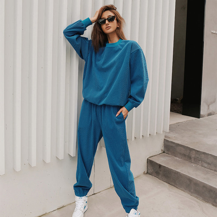 Damen Oversize-Lounge-Set aus strukturierter Jersey-Qualität mit Rundhalsausschnitt und elastischer Bundhose Drune
