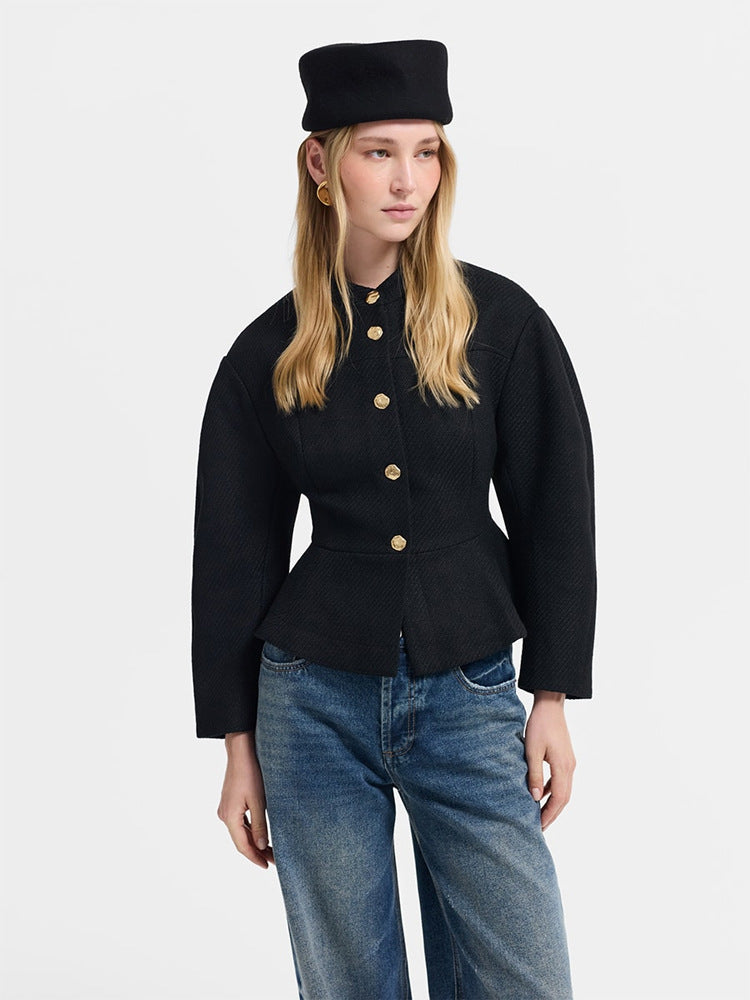 Damen Taillierte Jacke mit Peplum-Saum, strukturierter Webqualität und Zierknöpfen Drune