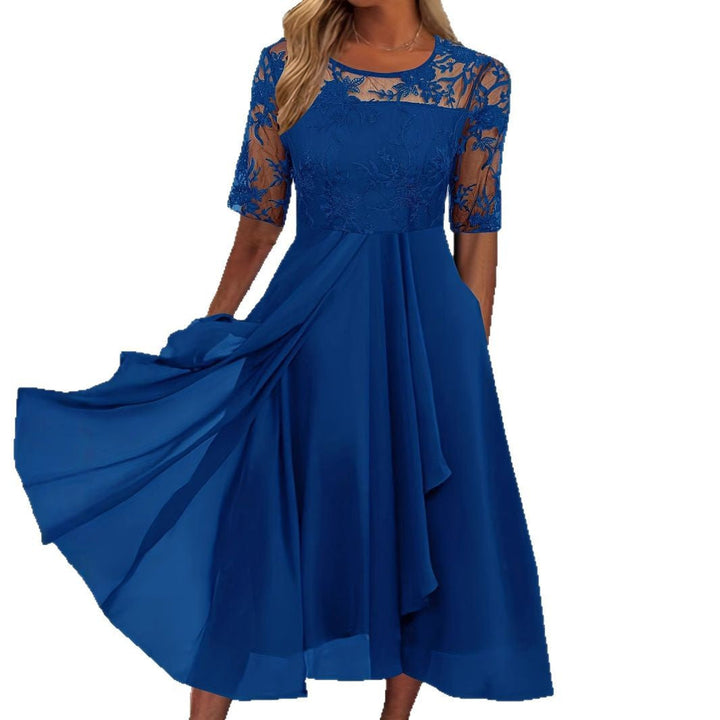 Damen Elegantes Midikleid mit Spitzenärmeln und schwingendem Rock Drune