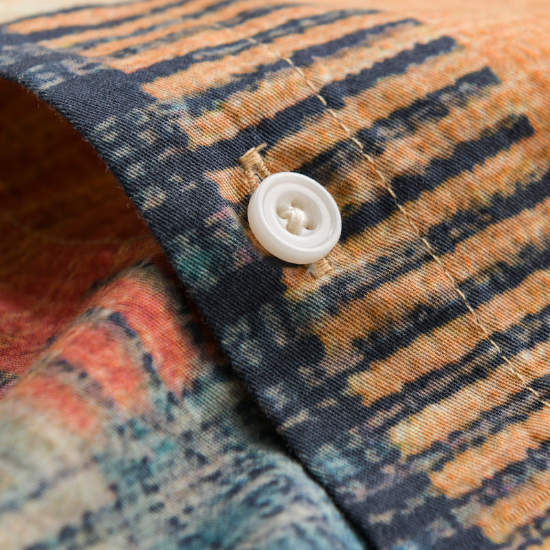 Herren Gemustertes Langarm-Hemd im Patchwork-Look aus leichtem Baumwollmix Relaxed Fit Drune
