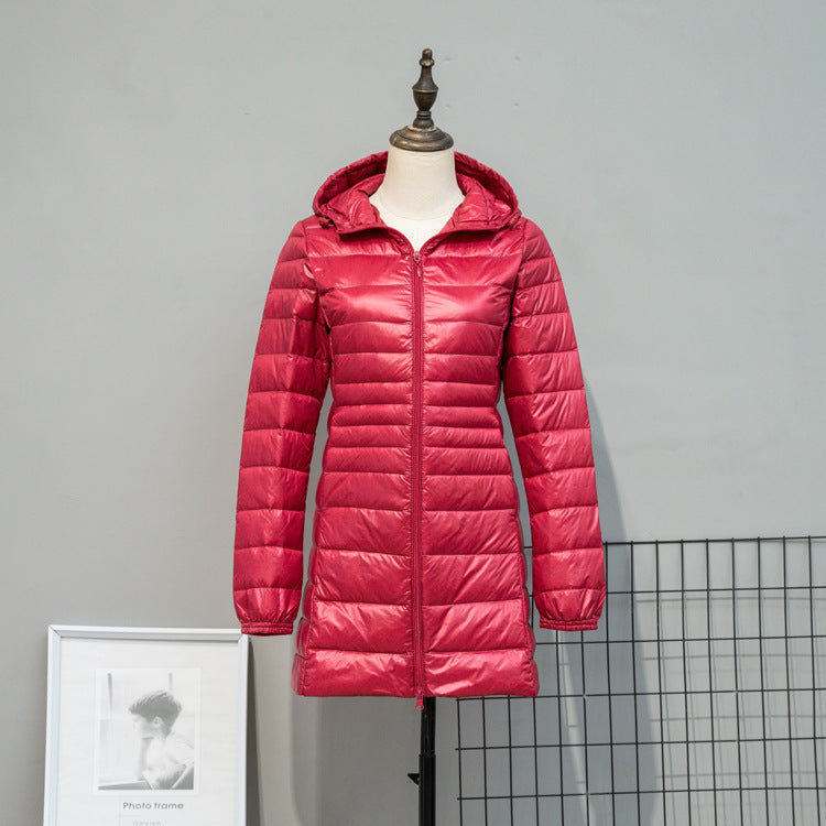 Damen Leicht gesteppte Langjacke mit Kapuze und schlanker Silhouette Drune