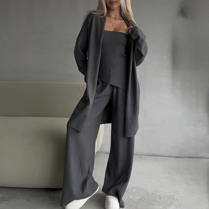 Damen Luxus Lounge-Set mit ärmellosem Top und weitem Cardigan Drune
