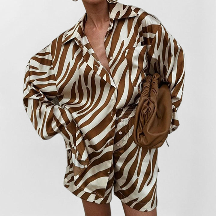 Damen Oversized Hemd mit Zebra-Print und kurzen Ärmeln Drune