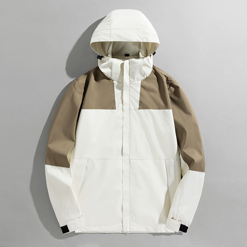 Herren zweilagige technische Kapuzen-Outdoorjacke mit hochschließendem Stehkragen und verstellbarer Kapuze Drune