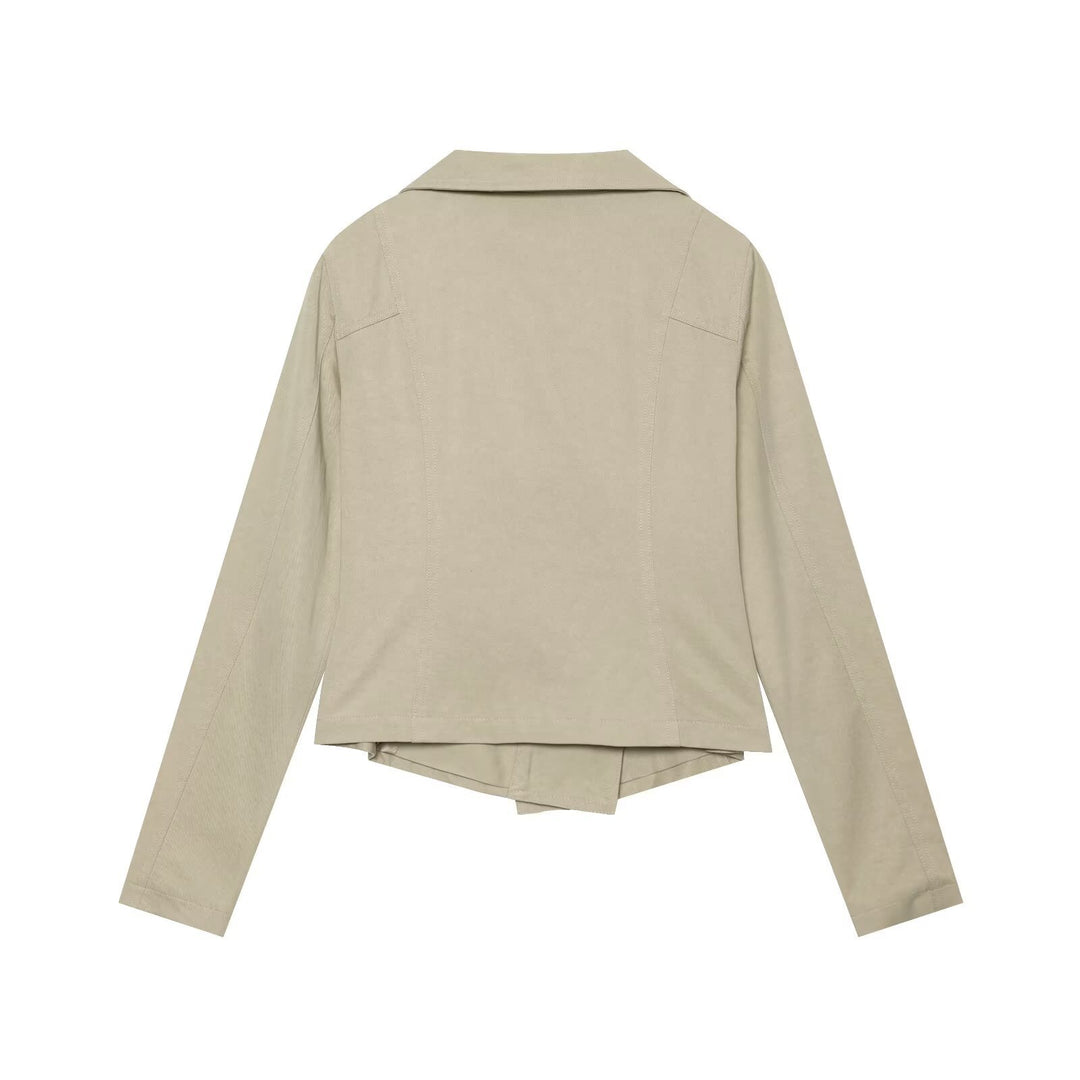 Damen Asymmetrische Bikerjacke mit Wasserfallkragen und diagonalem Reißverschluss Drune