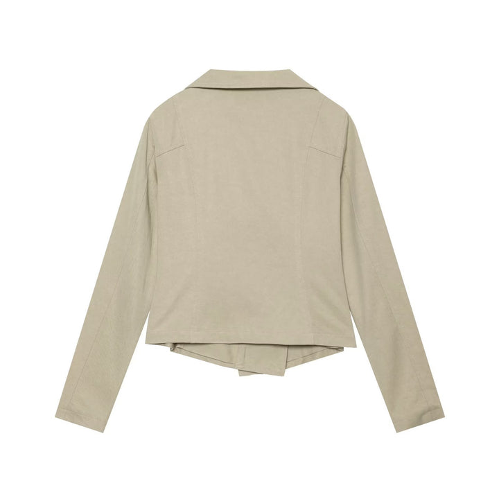 Damen Asymmetrische Bikerjacke mit Wasserfallkragen und diagonalem Reißverschluss Drune