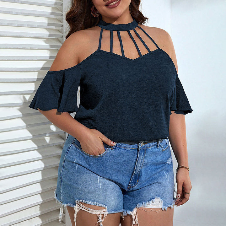 Damen Off-Shoulder Top mit Stehkragen und verspielten Rüschendetails Drune