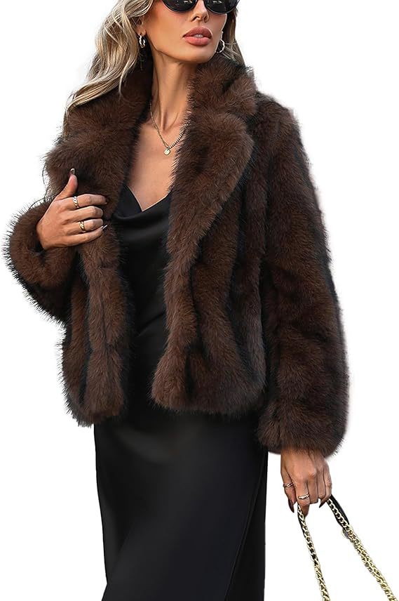 Damen Kurzblouson aus dichtem Kunstpelz mit großzügigem Schalkragen Drune