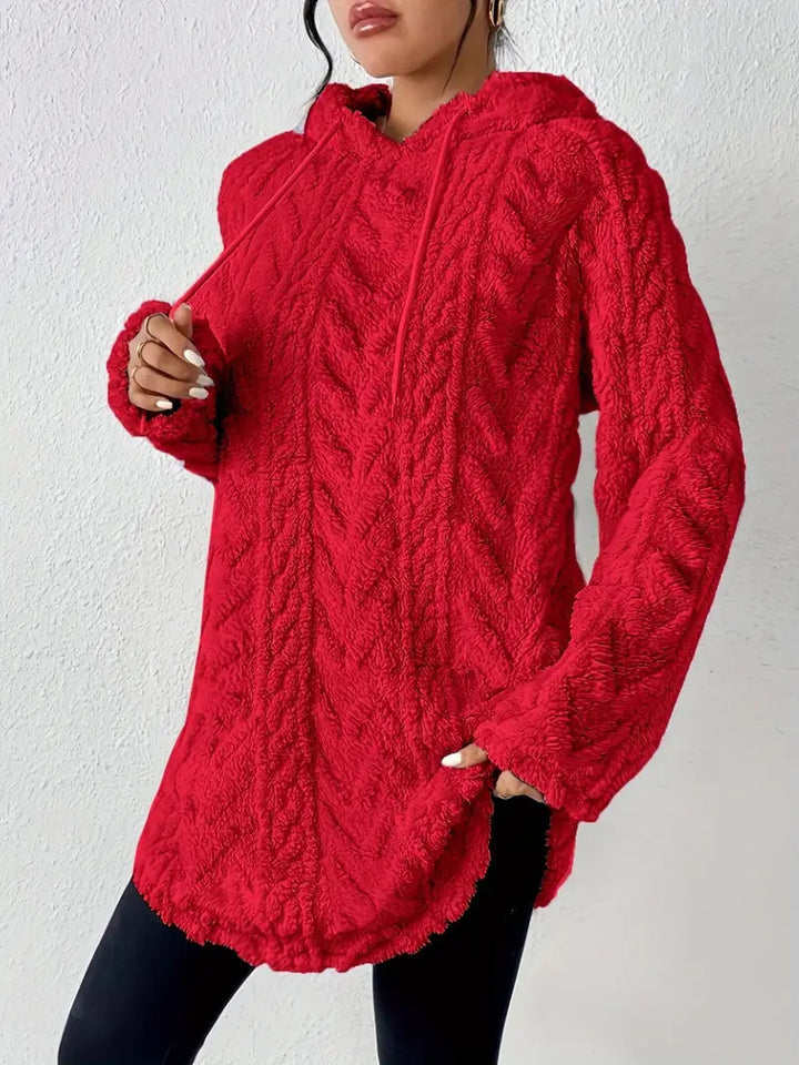 Damen kuschelige Fleece-Hoodiejacke mit strukturiertem Rippdesign Drune