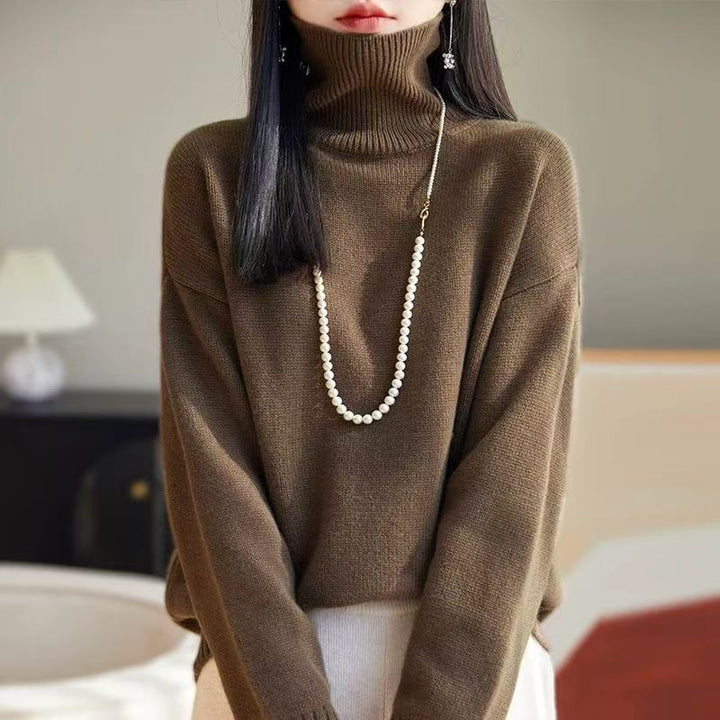 Damen Grobstrickpullover mit hohem Kragen und weichem Material Drune