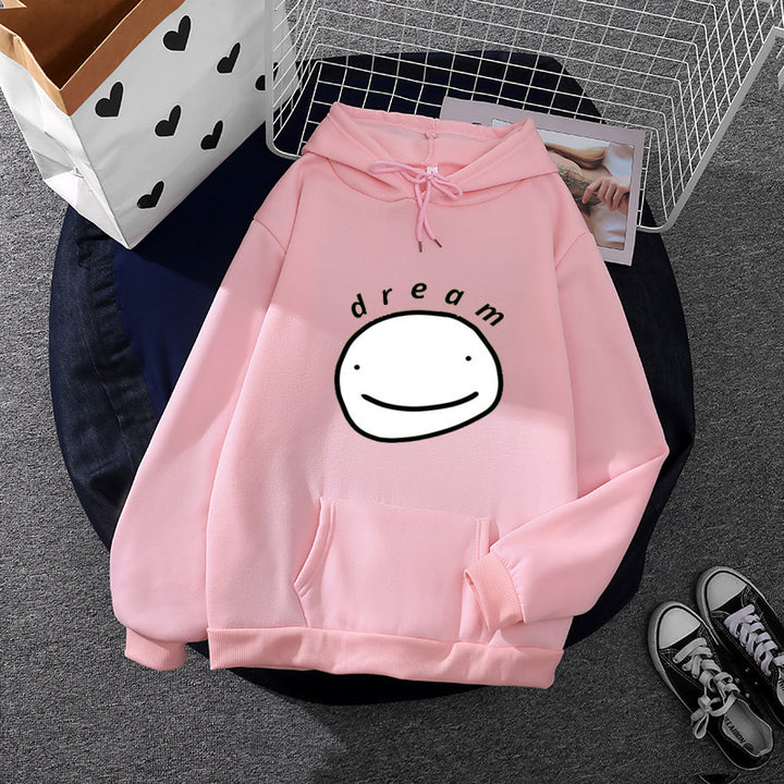 Unisex nan Oversize-Kapuzenpullover mit minimalistischem Smiley-Print, weichem Fleece-Innenfutter und praktischer Kängurutasche Drune